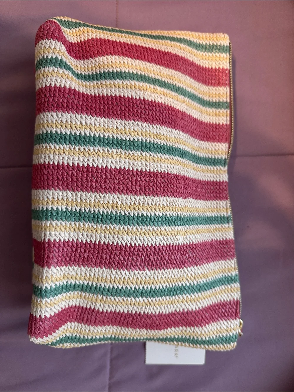 Primark Striped Woven Clutch in Pink, Green & Cream makeup case